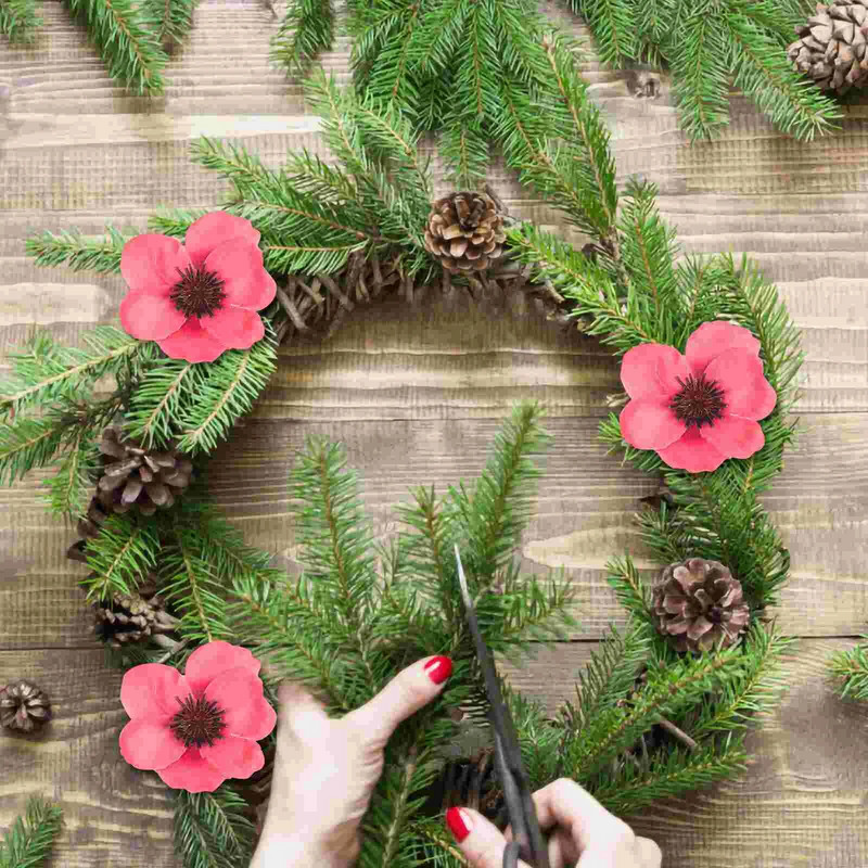 50 vnt. dirbtinių laukinių gėlių galvos šilkas Biuro papuošalų išdėstymas netikrų aguonų raudonos girliandos papuošimas