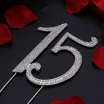 cake topper διακόσμηση γενεθλίων 15th de happy quinceanera- Cake Topper Beautiful Rhinestone Decor Simple Cake Pick Birthday