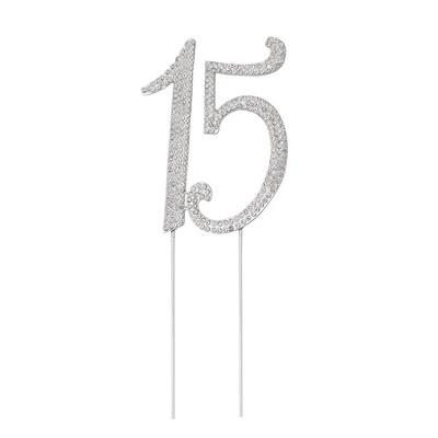 cake topper διακόσμηση γενεθλίων 15th de happy quinceanera- Cake Topper Beautiful Rhinestone Decor Simple Cake Pick Birthday