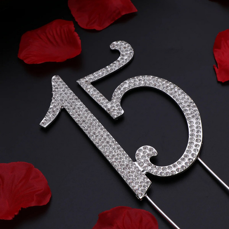 Ozdoba na tortu k narodeninám, 15. výročie, šťastná quinceanera - Ozdoba na tortu, krásna dekorácia z kamienkov, jednoduchá torta, výber narodenín