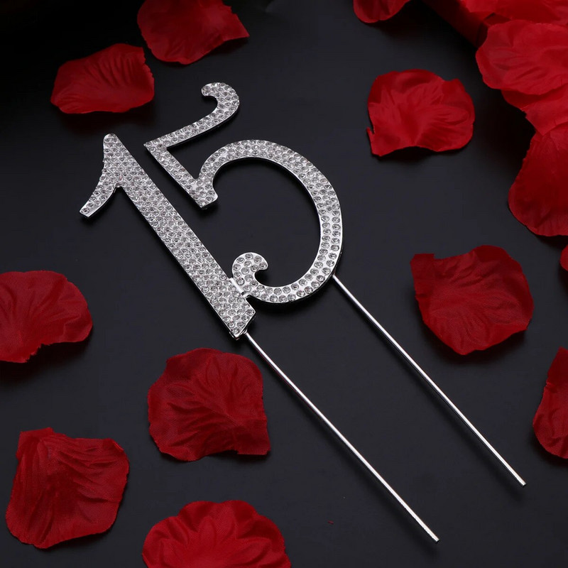 Ozdoba na tortu k narodeninám, 15. výročie, šťastná quinceanera - Ozdoba na tortu, krásna dekorácia z kamienkov, jednoduchá torta, výber narodenín