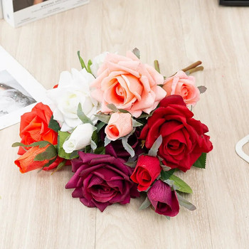 4Pcs Simulation Moisturizing Roses Real Touch Τεχνητά κατσαρά λουλούδια τριαντάφυλλο Διακόσμηση σπιτιού Γαμήλια μπουκέτα Ψεύτικα λουλούδια