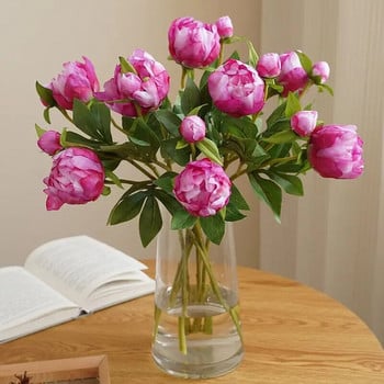 ИНДИГО-Божур с букет пъпки, копринени венчелистчета, роза, бяло цвете, сватба, декорация за офис маса, 47 см