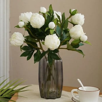 INDIGO-Παιωνία με Μπουμπούκι, Μεταξωτά Πέταλα, Τριαντάφυλλο, Λευκό λουλούδι, Γάμος, Διακόσμηση τραπεζιού γραφείου, 47cm