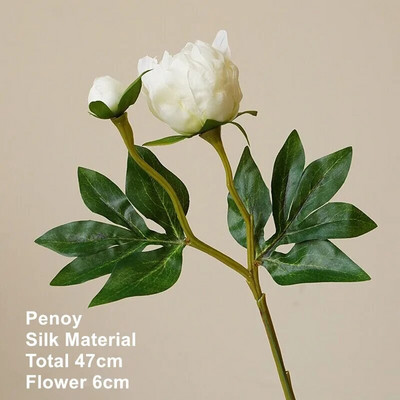 INDIGO - Pivonka s kyticou púčikov, hodvábne okvetné lístky, ruža, biely kvet, svadobná dekorácia na stôl do kancelárie, 47 cm