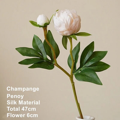 INDIGO - Pivonka s kyticou púčikov, hodvábne okvetné lístky, ruža, biely kvet, svadobná dekorácia na stôl do kancelárie, 47 cm