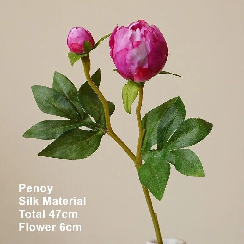 INDIGO - Pivonka s kyticou púčikov, hodvábne okvetné lístky, ruža, biely kvet, svadobná dekorácia na stôl do kancelárie, 47 cm