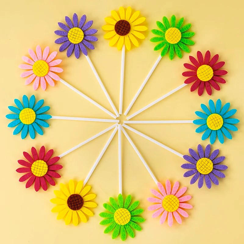 Ofertă fierbinte Decorație pentru tort de aniversare cu floarea-soarelui și inserare de carduri Decorare de masă pentru deserturi pentru petrecerea de aniversare.