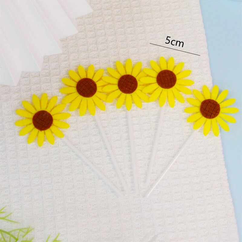 Ofertă fierbinte Decorație pentru tort de aniversare cu floarea-soarelui și inserare de carduri Decorare de masă pentru deserturi pentru petrecerea de aniversare.