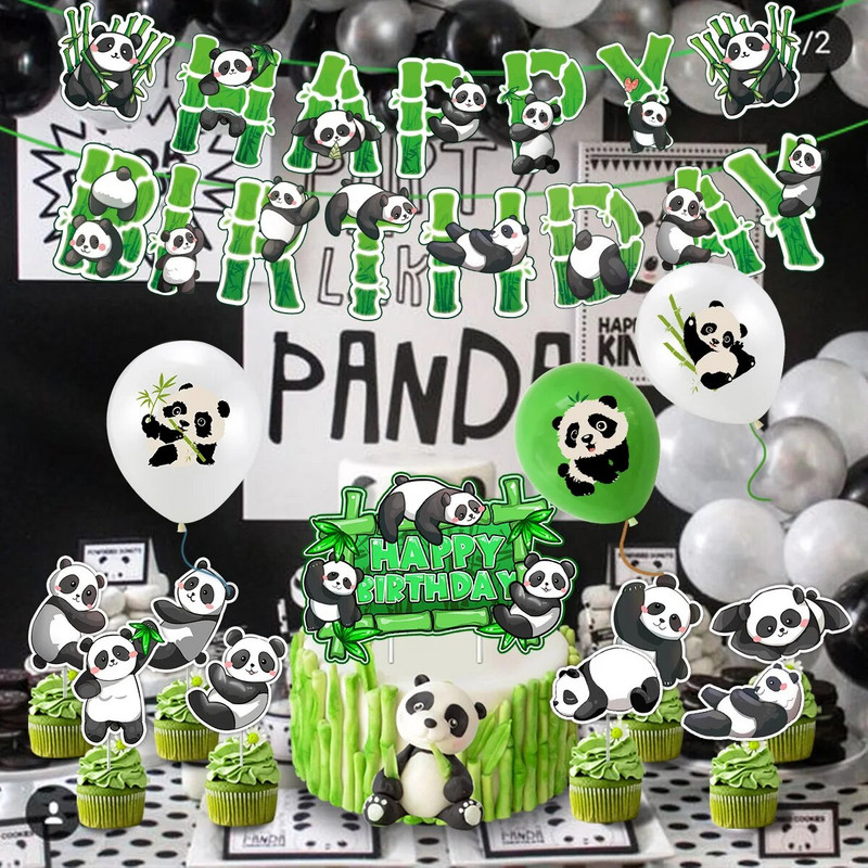 16 ks ozdôb na tortu s témou pandy, bambusové vložky do torty s motívom pandy, ozdoby na tortu k narodeninám