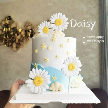 Happy Birthday Cake Toppers Daisy Flower Theme Decoration Cake for Wedding Birthday Party Decorations Baby Shower Baking Supplies