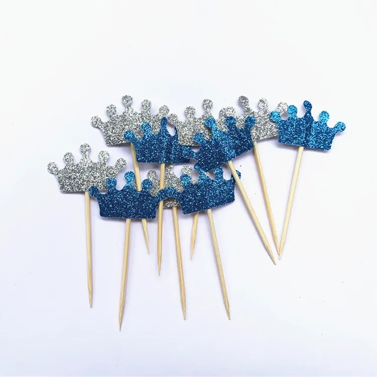 40 vnt Princo Crown Cupcake Topper teminiai animacinių filmų vakarėlio reikmenys Vaikų berniukų gimtadienio dekoracijos