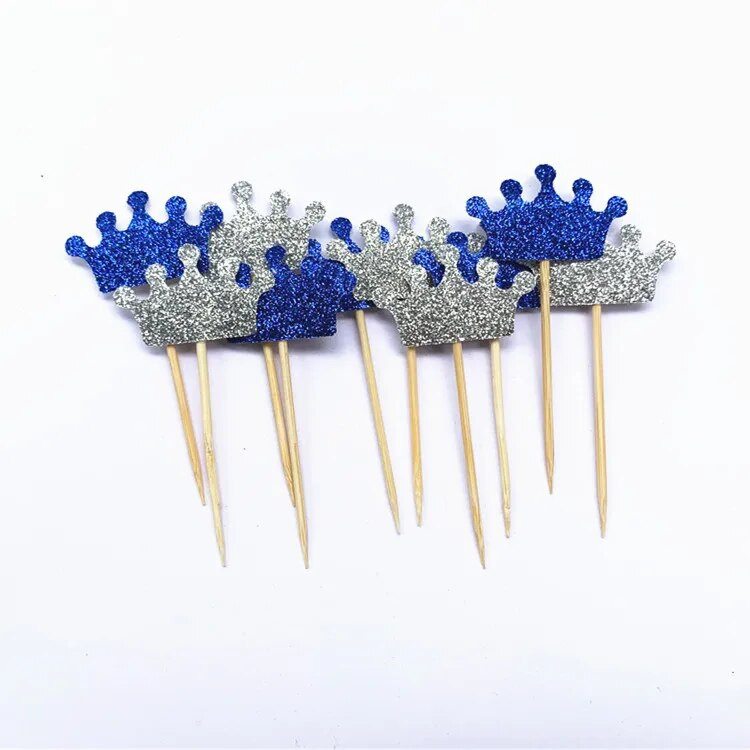 40 vnt Princo Crown Cupcake Topper teminiai animacinių filmų vakarėlio reikmenys Vaikų berniukų gimtadienio dekoracijos