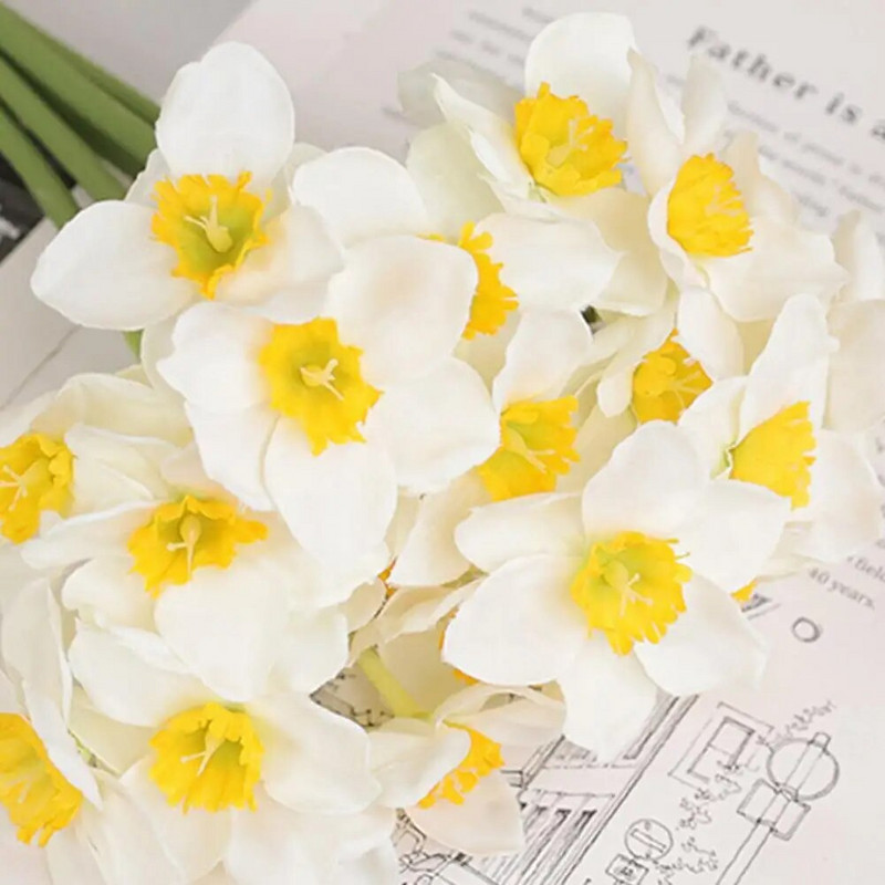 6 ks/kytica umelých umelých kvetov, kytica v pastierskom štýle, narcis, narcis, umelá rastlina, fotografické rekvizity, bytové dekorácie