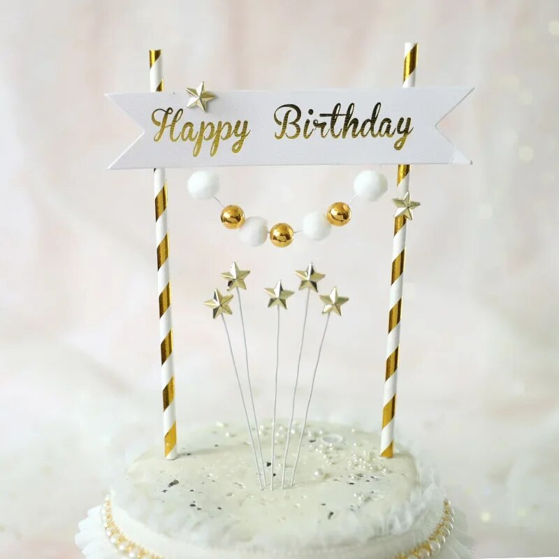 Kraljevski stil Platinasti rođendanski banner Zastava Zlatna kugla Zvijezda Happy Birthday Pokrov za tortu Ljubavna kruna Dekoracije Potrepštine za zabavu