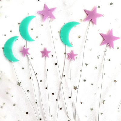 Gold Moon Happy Birthday Acrylic Cake Topper Stars Birthday Cake Topper Supplies for Birthday Anniversary Party Cake Decorations