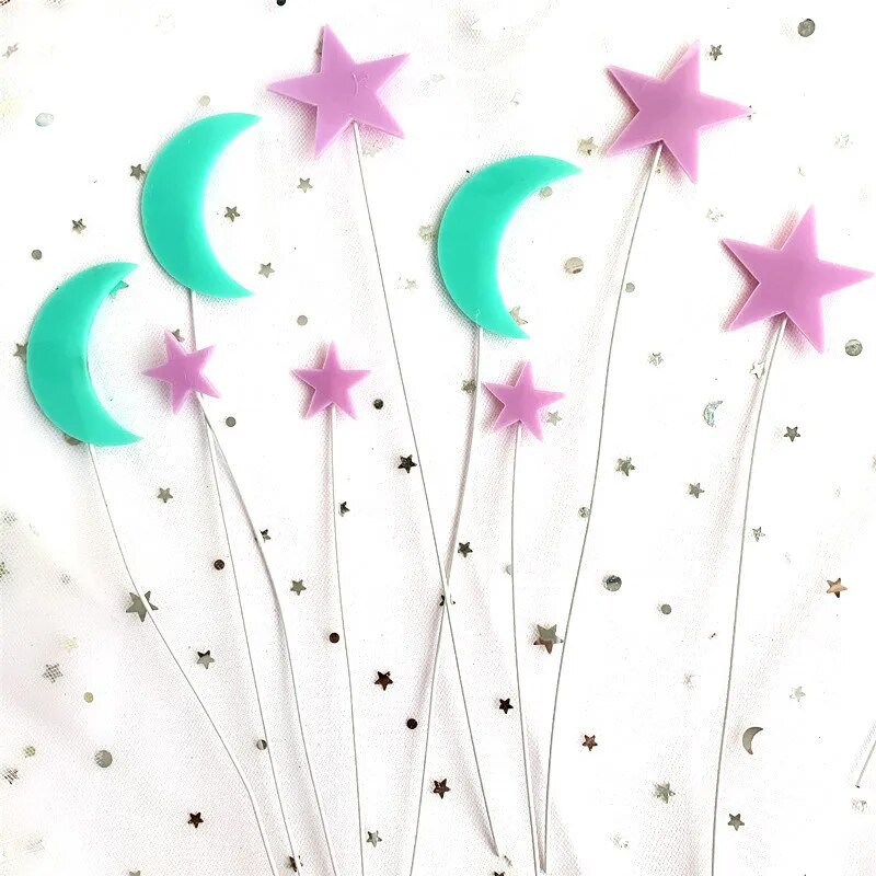 Auksinis mėnulis, su gimtadieniu, akrilo torto viršus žvaigždės Gimtadienio torto viršaus reikmenys gimtadienio vakarėlio tortų papuošimams