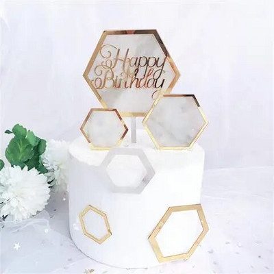 Ins Hexagon Acrilic Cake Topper Marbling La Multi Ani Baby Shower Decorare Tort pentru petrecere