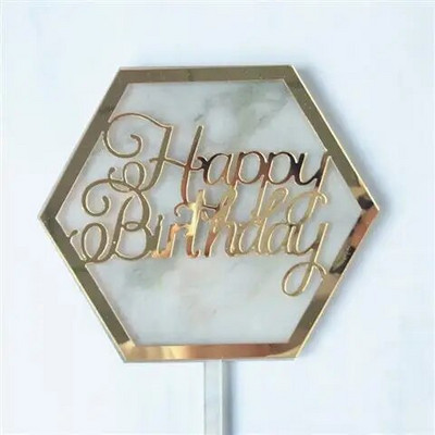 Ins Hexagon Acrilic Cake Topper Marbling La Multi Ani Baby Shower Decorare Tort pentru petrecere