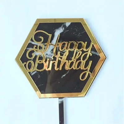 Ins Hexagon Acrilic Cake Topper Marbling La Multi Ani Baby Shower Decorare Tort pentru petrecere