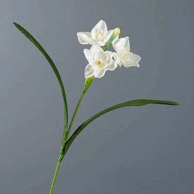 1 τεμ. τεχνητή ανθοδέσμη με νάρκισσο, 46 cm ψεύτικο μεταξωτό λουλούδι νάρκισσου με πράσινα φύλλα, ρεαλιστικός νάρκισσος για διακόσμηση γάμου στο σπίτι