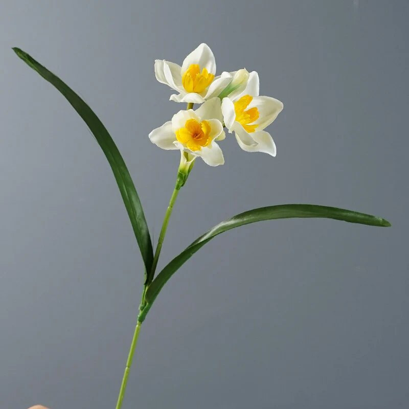 1 vnt dirbtinio narcizo puokštė, 46 cm netikro šilko narcizo gėlė su žaliais lapais, gyvas narcizas namų vestuvių dekoravimui