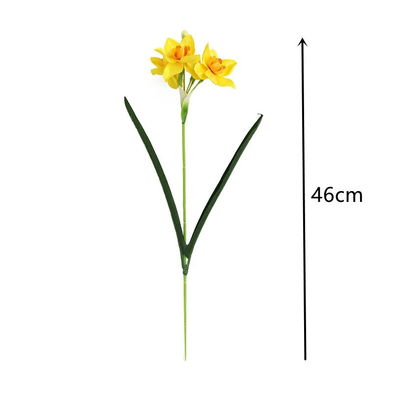 1 vnt dirbtinio narcizo puokštė, 46 cm netikro šilko narcizo gėlė su žaliais lapais, gyvas narcizas namų vestuvių dekoravimui