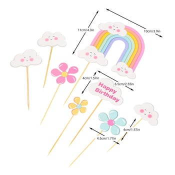 Happy Birthday Cake Topper Rainbow Birthday Cake Διακόσμηση Light Rainbow Cute Little Flower Happy Birthday Cloud for Party