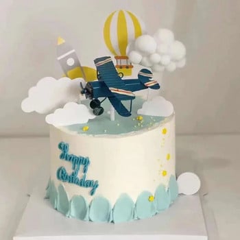 1 τεμ. Χαριτωμένο κέικ αεροπλάνου Topper Cartoon Helicopter Baking Decor for Happy Birthday Supplies Επιδόρπιο Στολίδια Baby Shower