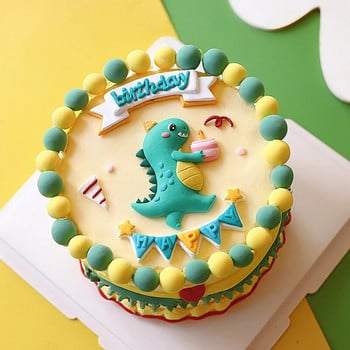 Dinosaur Birthday Topper Cake Polymer Clay Dino Egg Baby Bavors Κινούμενα σχέδια για πάρτι γενεθλίων Διακόσμηση τούρτας Προμήθειες ψησίματος