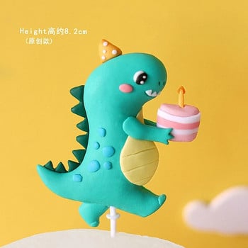 Dinosaur Birthday Topper Cake Polymer Clay Dino Egg Baby Bavors Κινούμενα σχέδια για πάρτι γενεθλίων Διακόσμηση τούρτας Προμήθειες ψησίματος