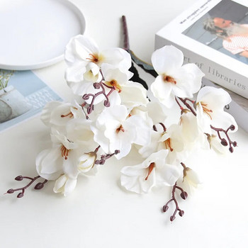 Изкуствена орхидея 5 вилица Магнолия Букет Сватбена декорация на дома Аксесоари за всекидневна Великденска декорация Фалшиво цвете