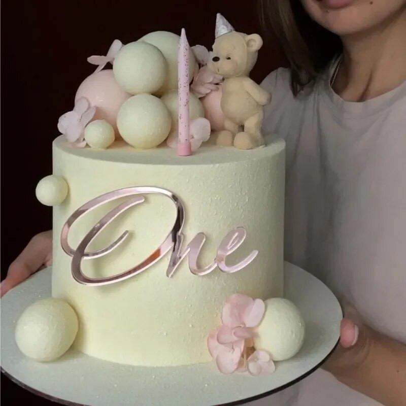 Ins Baba 1. születésnapi akril torta felső tortaoldali dekorációja Egy év születésnapi buli tortadíszítése Babazuhany