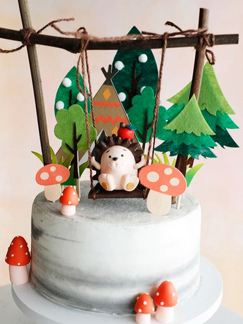 Люлка с таралеж Декорация на торта Джунгла Диви горски животни Горски кекс Декорация Топпер за торта Подарък за рожден ден