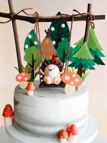 Hedgehog Swing Διακόσμηση Τούρτας Ζούγκλα Wild Forest Animals Woodland CupCake Διακόσμηση Cake Topper Δώρο γενεθλίων