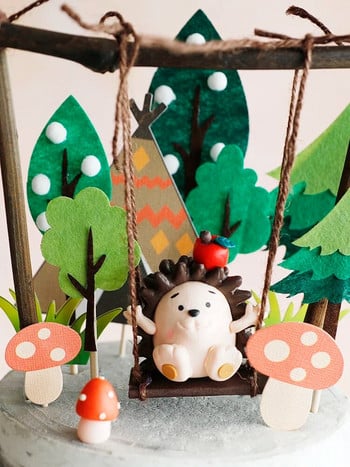 Hedgehog Swing Διακόσμηση Τούρτας Ζούγκλα Wild Forest Animals Woodland CupCake Διακόσμηση Cake Topper Δώρο γενεθλίων