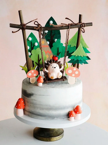 Люлка с таралеж Декорация на торта Джунгла Диви горски животни Горски кекс Декорация Топпер за торта Подарък за рожден ден
