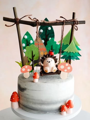 Hedgehog Swing Διακόσμηση Τούρτας Ζούγκλα Wild Forest Animals Woodland CupCake Διακόσμηση Cake Topper Δώρο γενεθλίων