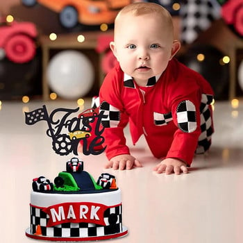 Fast One Birthday Cake Toppers Тематични автомобили Декорация на торта Честит рожден ден Флагове за торта за парти Консумативи за печене на торта