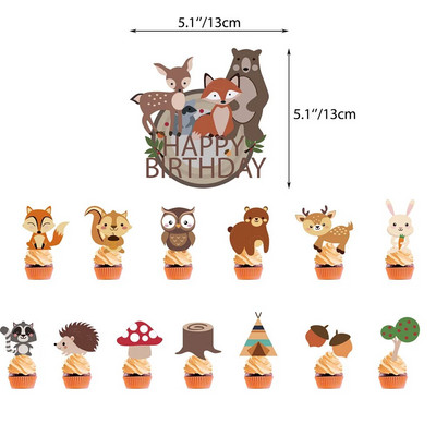 Woodland Forest Animal Cake Toppers Baby Shower Γενέθλια Woodland Θέμα Διακοσμήσεις πάρτι Bear Squirrel Fox Hedgehog Mushroom