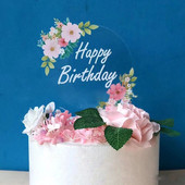 New Flowers Acrylic Happy Birthday Cake Toppers Έγχρωμη εκτύπωση Birthday Cupcake Topper for Kids Birthday Party Cake Διακοσμήσεις