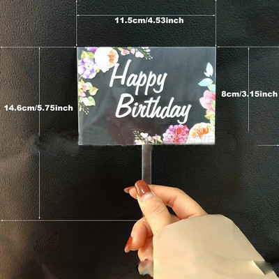 New Flowers Acrylic Happy Birthday Cake Toppers Έγχρωμη εκτύπωση Birthday Cupcake Topper for Kids Birthday Party Cake Διακοσμήσεις