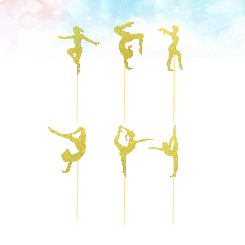 24 tk. Kuldse kaunistusega koogivalik sünnipäevapeoks Magustoit Toppers Võimlemine Aeroobika Tassikoogid Bambusest treeninguteema