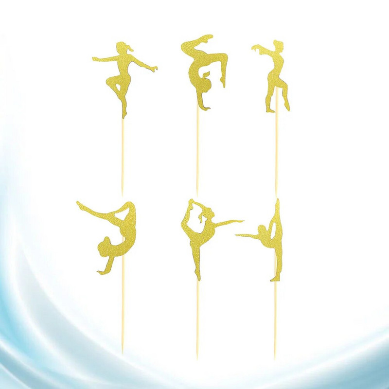 24 tk. Kuldse kaunistusega koogivalik sünnipäevapeoks Magustoit Toppers Võimlemine Aeroobika Tassikoogid Bambusest treeninguteema