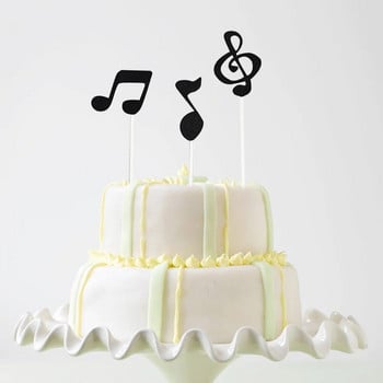 Μουσικά σύμβολα Νότες Cupcake Toppers Glitter Cake Topper για επιδόρπιο ντεκόρ γενεθλίων (ασημί)