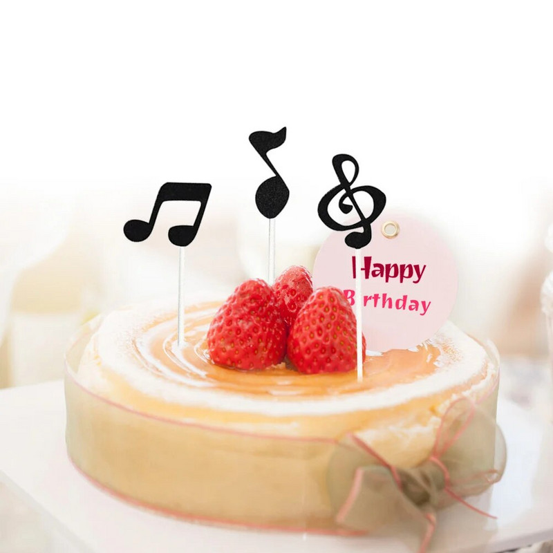 Hudobné symboly, noty, ozdoby na muffiny, trblietavá ozdoba na tortu na dezert, narodeninovú oslavu (strieborná)