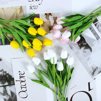 5 ΤΕΜ. Tulips Artificial Flowers Bunch Real Touch Tulip Flowers for Home Wedding Fake Flowers Διακόσμηση νυφικής ανθοδέσμης