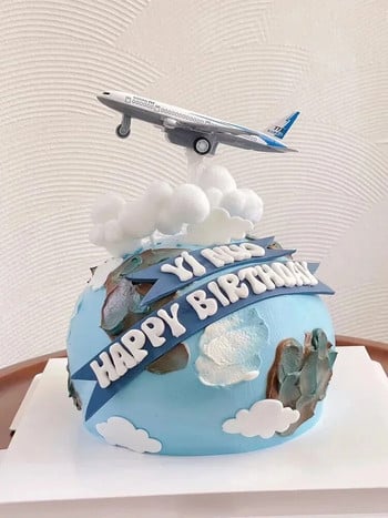 Cartoon Cloud Airplane Cake Topper Fighter Windmill Boy Pilot Χρόνια πολλά για Διακόσμηση Παιδικής Τούρτας Γλυκά δώρα