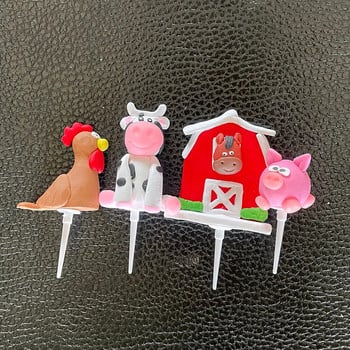 Farm Animals Cake Topper για κορίτσι Ροζ Διακόσμηση πάρτι γενεθλίων Cupcake Toppers διακόσμησης παιδικές μπομπονιέρες