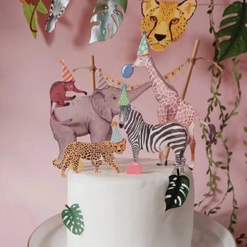 Animal Cake Topper Giraffe Elephant Zebra Happy Birthday Wedding Kids Party Baby Shower Cupcake Decoration Προμήθειες ψησίματος DIY